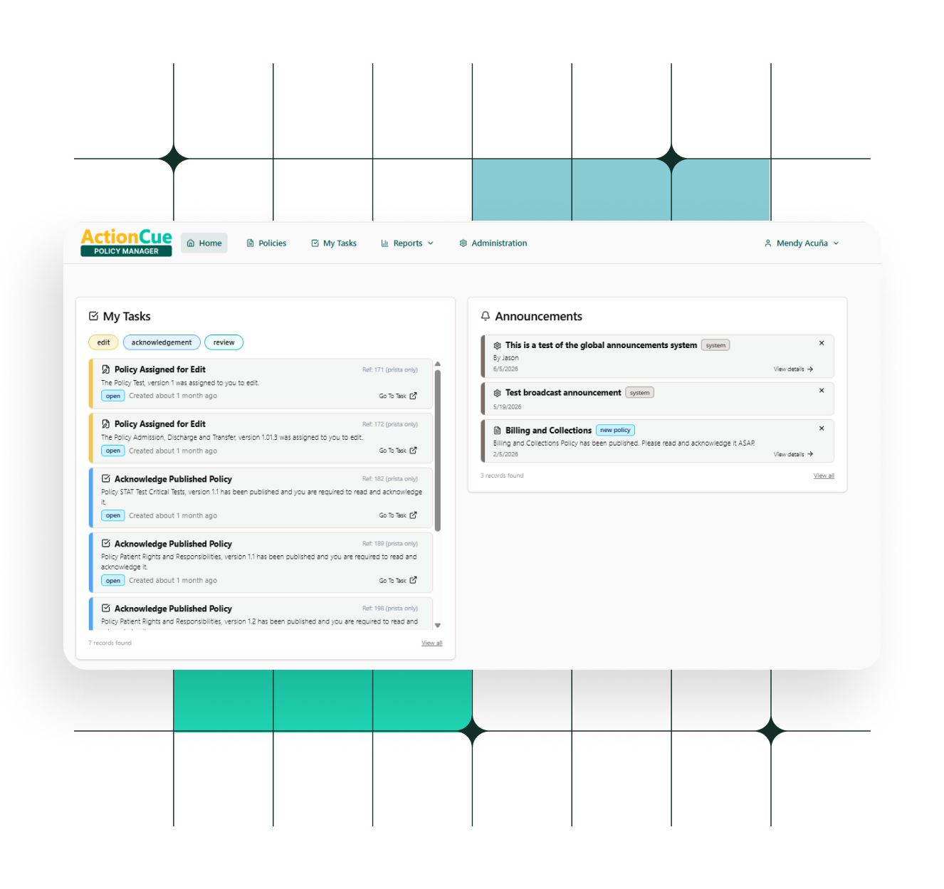 ActionCue Policy Manager dashboard